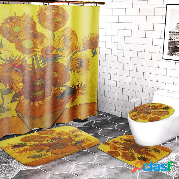180x180cm Cortinas de banho de girassol em tecido para banho