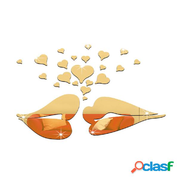 26Pcs 3D Lip Kiss Forma com corações Love Mirror Adesivos