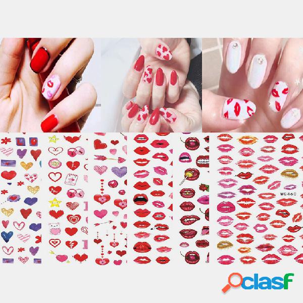 3D Adesivo artístico de unha Coração Colorful Red Lip