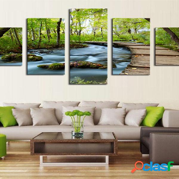 5 PCS Stream Landscape Unframed Forest Óleo Pintando a