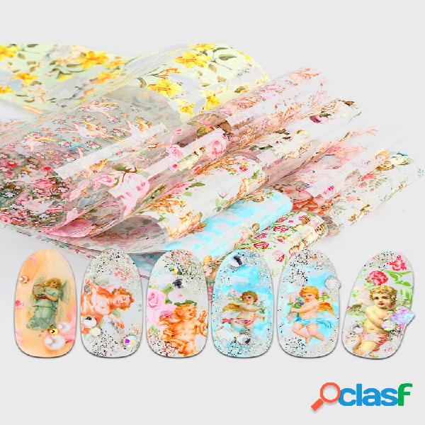8 Pcs Unhas Art Sticker DIY Small Floral Cupid Angel Adesivo