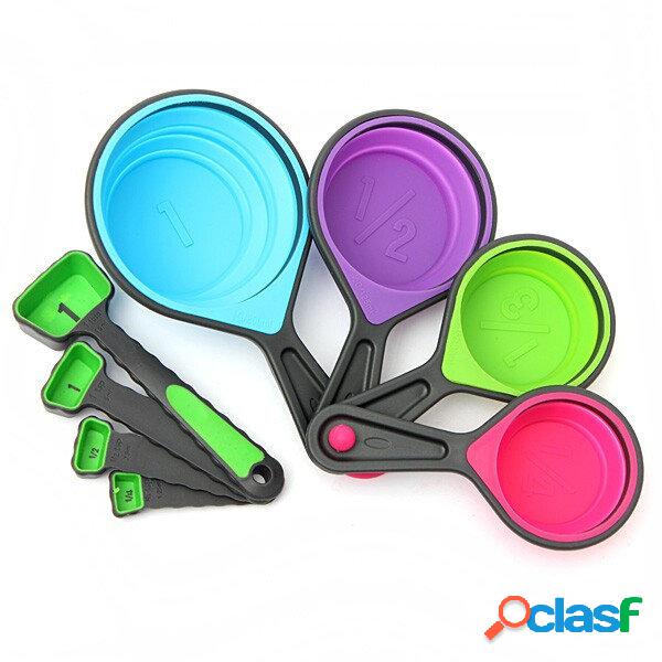 8pcs Pratos de medição dobráveis de silicone Ferramenta