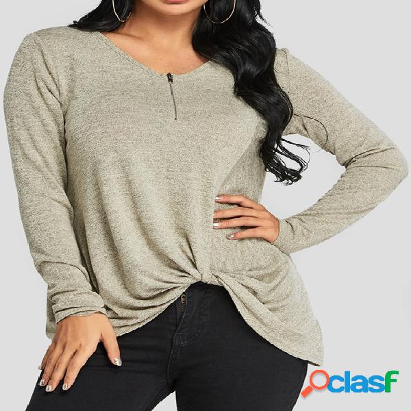 Apricot Knotted Design Camisetas simples de mangas compridas