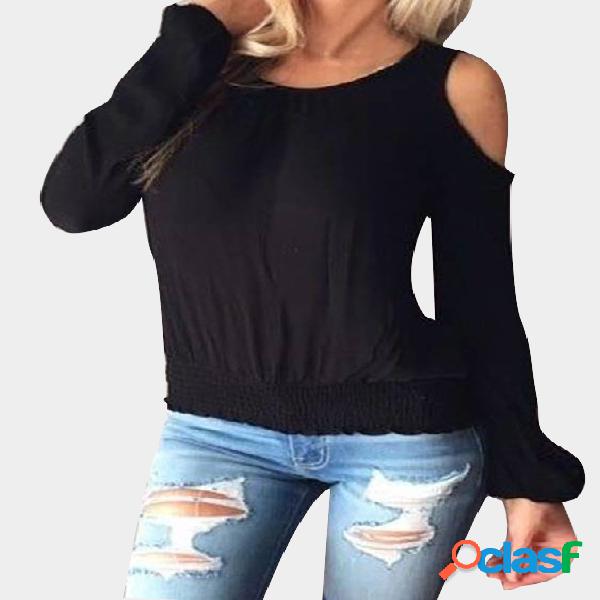 Black Cold Shoulder Button Back Tee