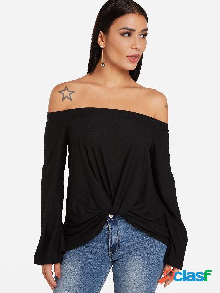 Black Knotted Front Design Camisetas de mangas compridas