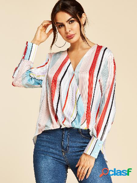 Blusa Multi Stripe Decote V Cruzado Frente Design
