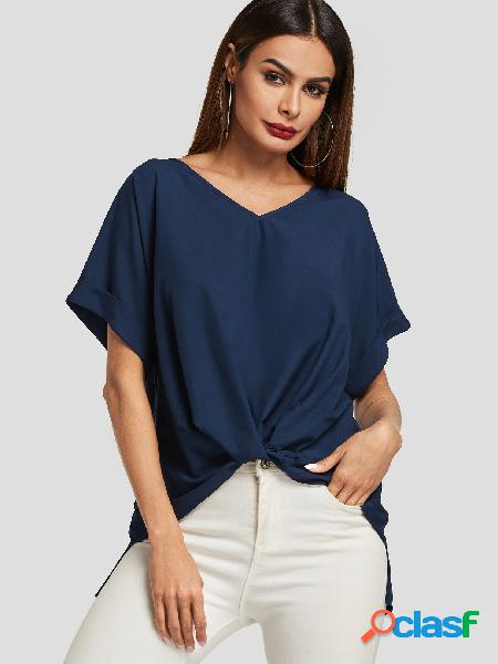 Blusa de mangas curtas azul marinho Twist com decote em V