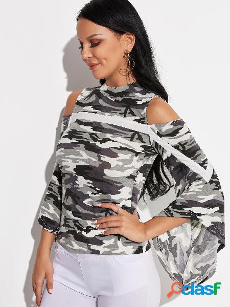 Buraco de fechadura com botão de camuflagem Design Blusas