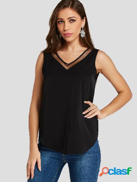 Camiseta preta sem encosto Design com decote em V sem mangas