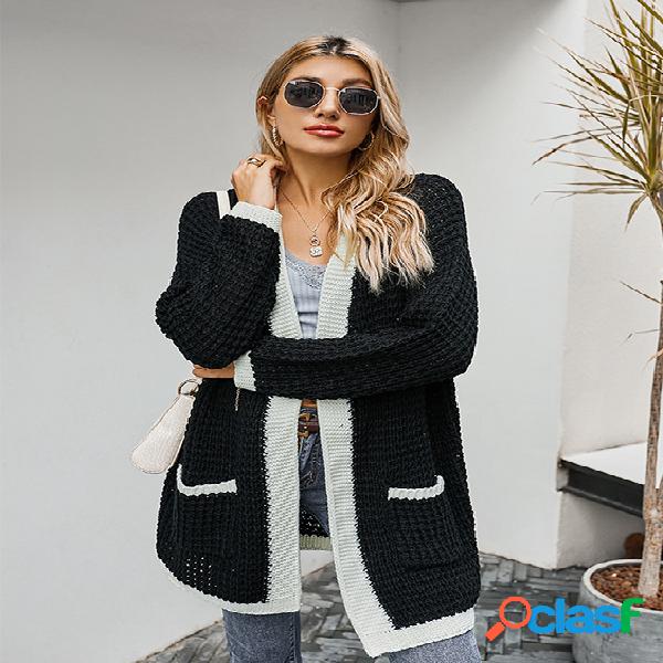 Cardigan de mangas compridas com dois bolsos grandes