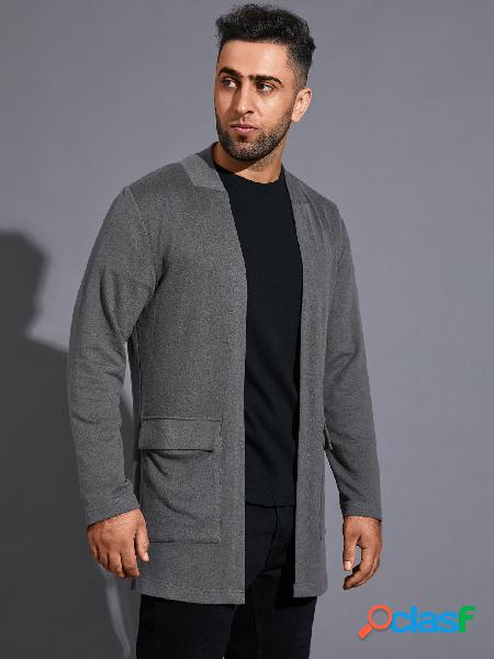 Casaco casual masculino liso com bolso duplo Soft Cardigan