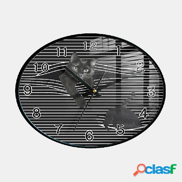 Cat Print Padrão Wall Relógio Decorativo Interior Quartz