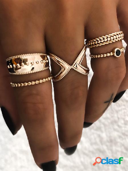 Conjunto de anel de strass preto com cruz dourada Padrão