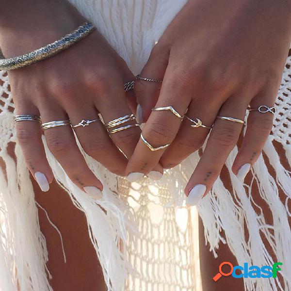 Conjunto de anéis de doze peças de prata antiga boêmio