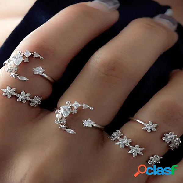 Conjunto de anéis de estrela de prata