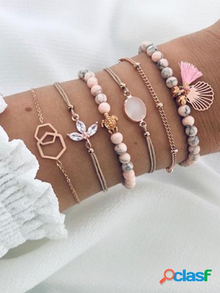 Conjunto de pulseira com borla de contas pastel