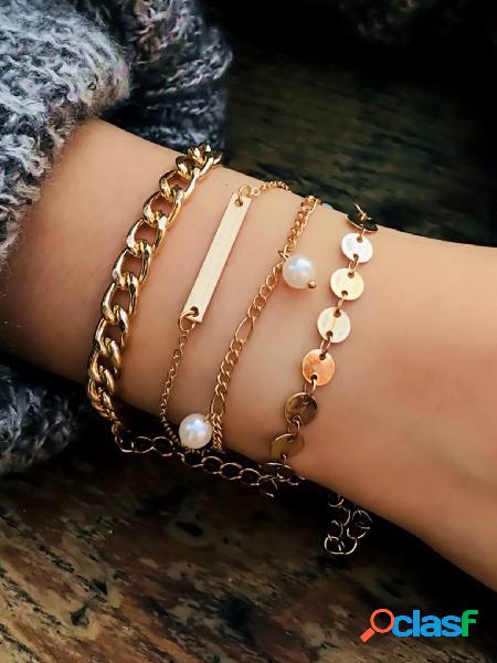 Conjunto de pulseira de quatro peças com pérola artificial