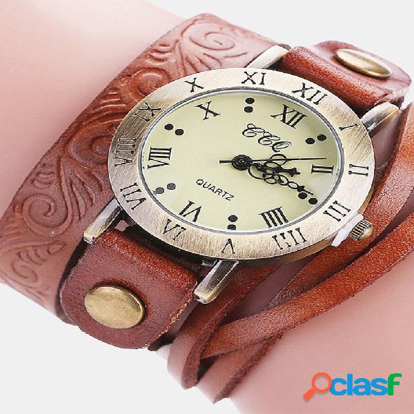 Couro de vaca vintage cortado mulheres Watch anel de couro