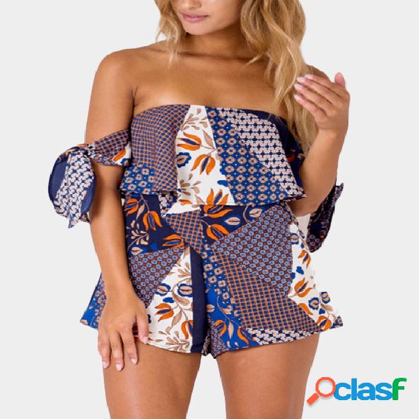 Fora do ombro em camadas aleatório impressão floral