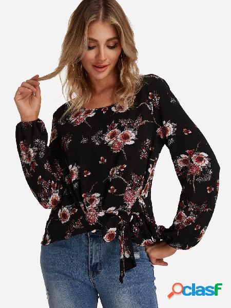 Gravata preta Design Blusa de mangas compridas com estampa