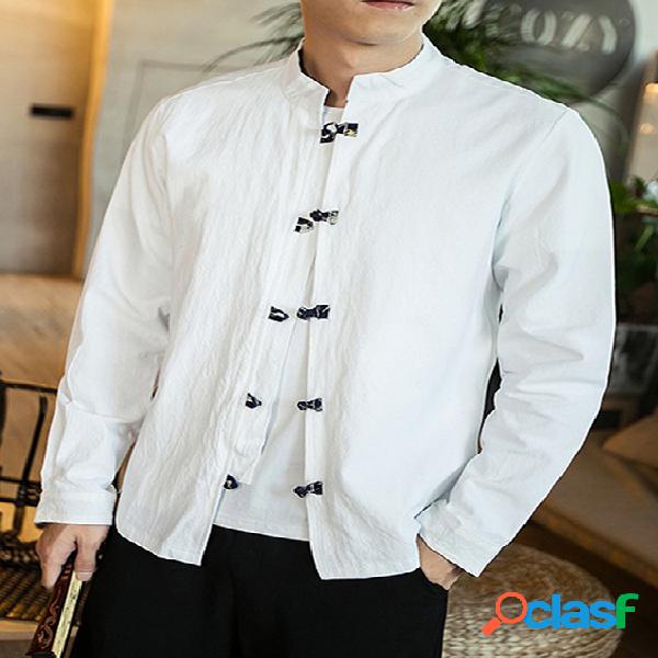 Homens estilo chinês solto casual manga comprida Camisa