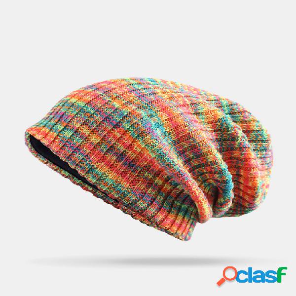 Lã Mista Feminina Faixa de Cores Arco-Íris Padrão Plus
