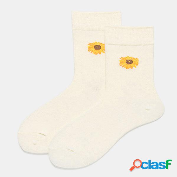 Meias femininas de algodão fofo floral crisântemo Padrão