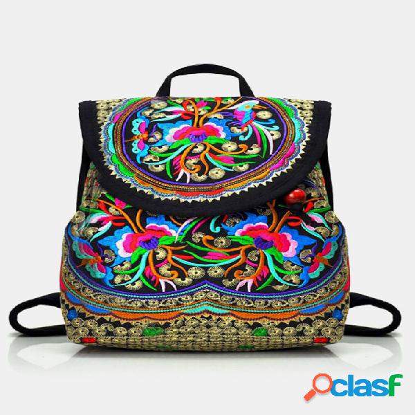 Mochila vintage bordada feminina bolsa de ombro étnico de