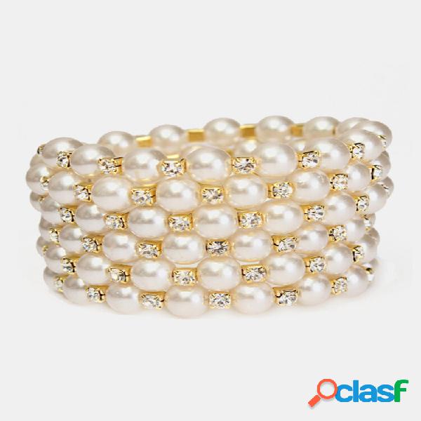 Pulseira de pérolas de strass com temperamento de vidro