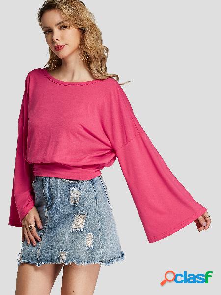 Rose Crossed Front Design com decote em V Bell Sleeves Tee