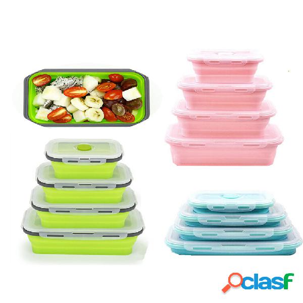 Silicone Dobrável Bento Caixa Almoço Portátil Dobrável