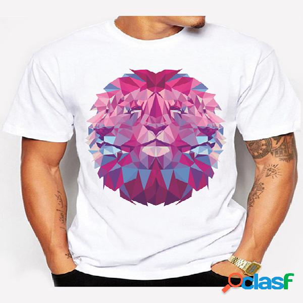 T-shirt casual de manga curta masculina com estampa de leão