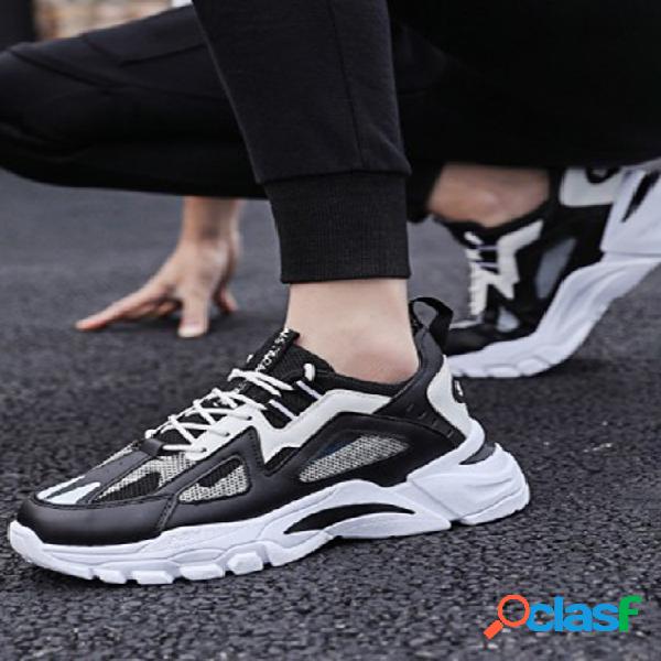 Tênis de corrida masculinos com costura casual e malha leve