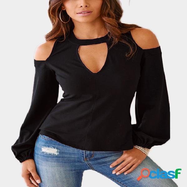 Top de mangas compridas Black Cut Out Cold Shoulder