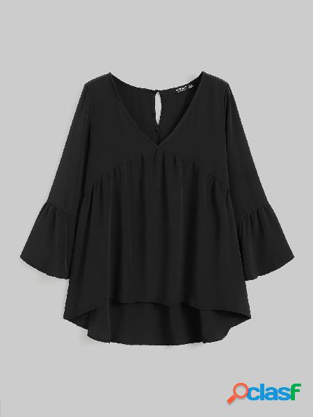 YOINS BASICS Blusa casual preta com decote em V de mangas