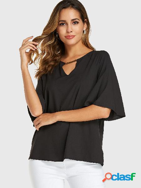 YOINS Blusa preta com decote em V e mangas de morcego