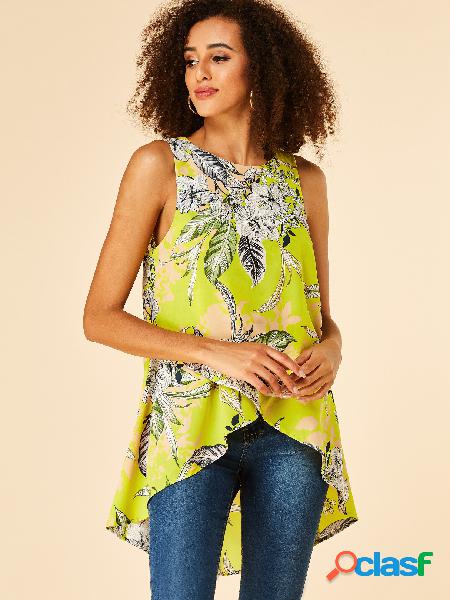 YOINS Blusa sem mangas com estampa floral limão e gola