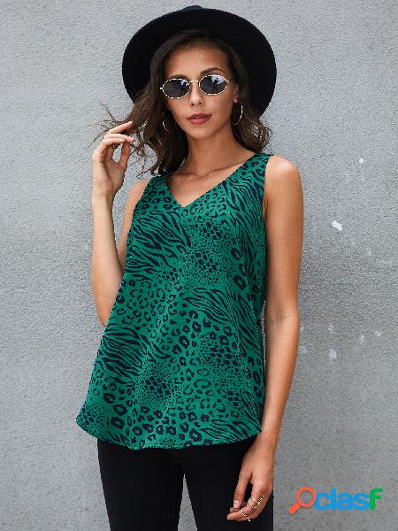YOINS Camiseta Green Animal Leopard com decote em V