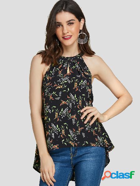 YOINS Camisola sem mangas com estampa floral preto