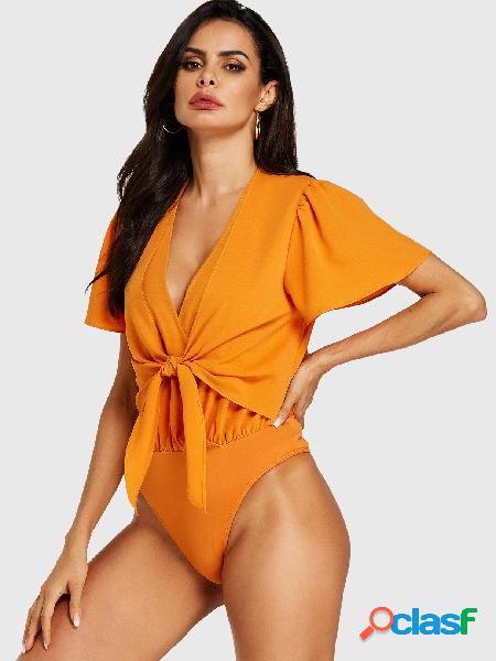 YOINS Laranja Profundo Decote em V Cruzado Frente Design