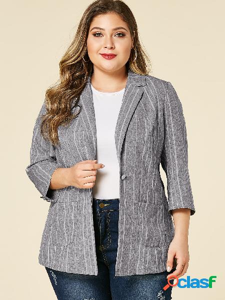 YOINS Plus Blazer tamanho cinza Stripe Notch Collar