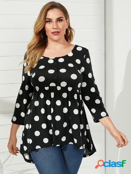 YOINS Plus Blusa tamanho decote redondo polka dot mangas