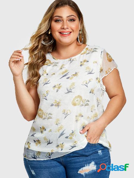 YOINS Plus Camiseta branca estampada floral aleatória