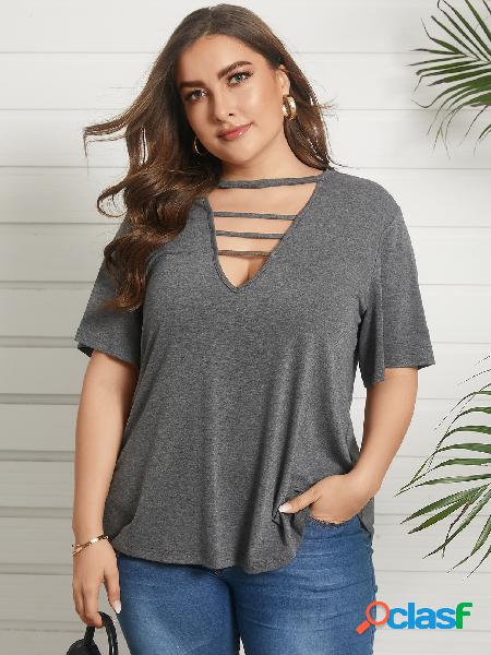 YOINS Plus T-shirt de mangas curtas com decote em V, tamanho