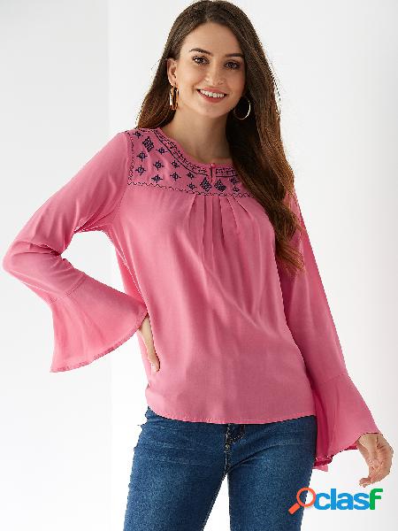 YOINS Rosa Fechadura com botão bordado Design Blusa de