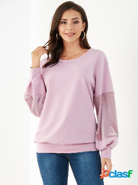 YOINS Rosa Suéter de mangas fofas em patchwork de veludo