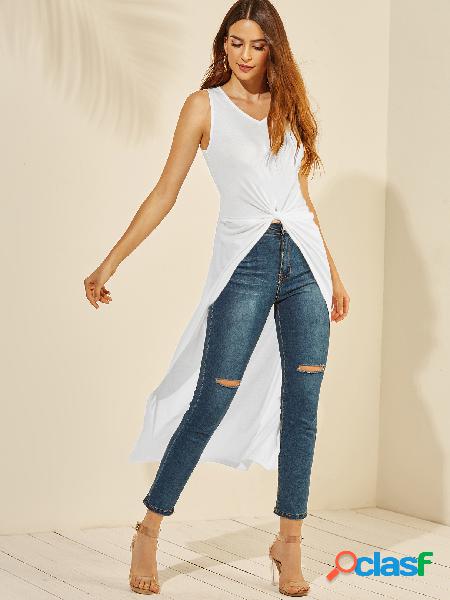 YOINS White Twist Design Camiseta sem mangas com decote em V