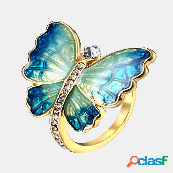 Anéis de dedo de borboleta étnico elegante esmaltado