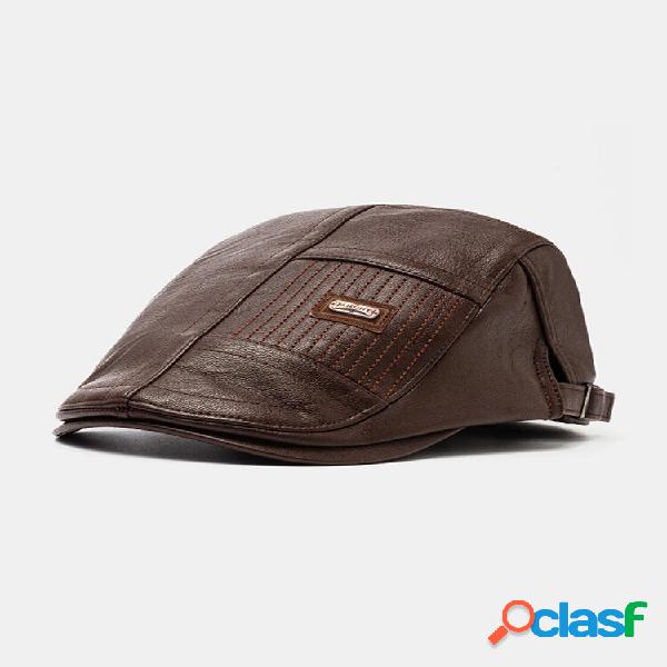 Boina masculina de couro sintético Chapéu casual boné de