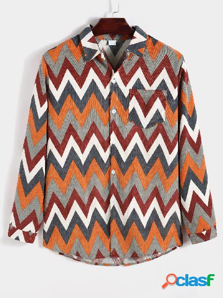 Camisa de manga comprida estampada masculina de outono